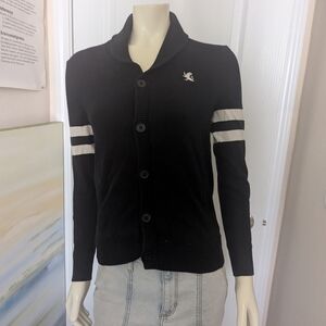 Express Black Varsity Jacket with White Stripes